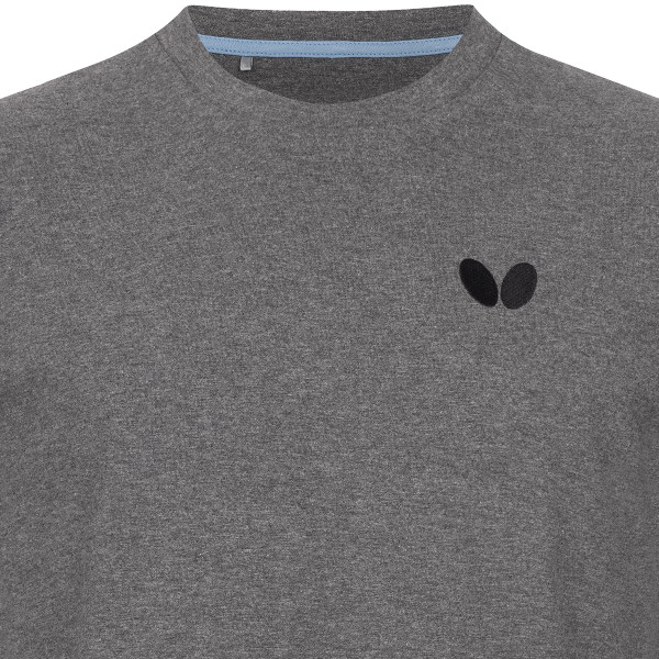 Butterfly Meranji Table Tennis T-Shirt: Front of the Dark Grey shirt with Butterfly Logo